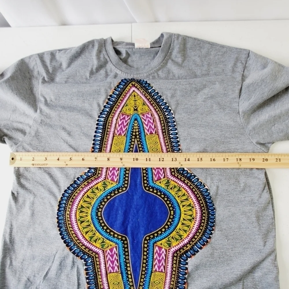 Hoykawim Graphic Cotton Tee Size XL Gray Short Sleeve African Print Shirt - Picture 6 of 10